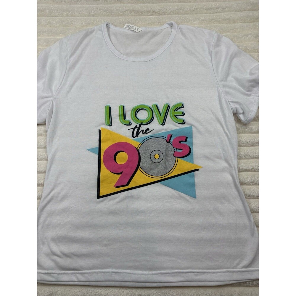 I Love The 90's Slogan T Shirt Retro Party Wear Fancy Dress Women White Top M
